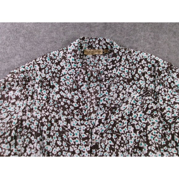 Notations Blouse Womens 1X Black Teal White Floral Short Sleeve Button Flowy - Picture 2 of 10